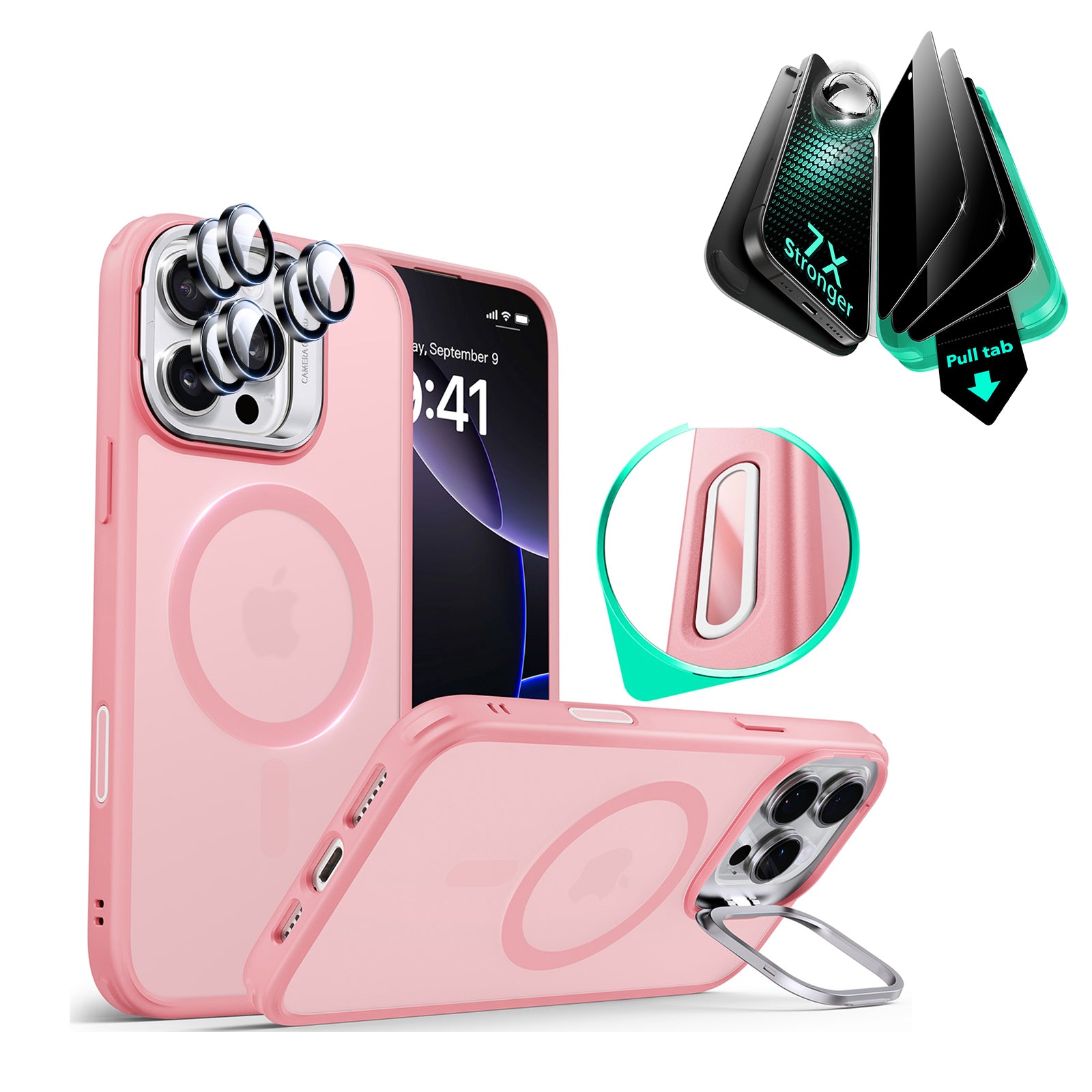iPhone 16 Pro Max Classic Hybrid Magnetic Case (Camera Control, Stash Stand) & Privacy Screen Protector Bundle - Frosted Pink  Product type