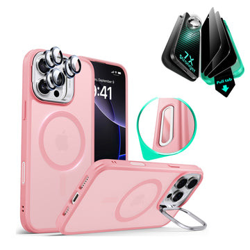 iPhone 16 Pro Classic Hybrid Magnetic Case (Camera Control, Stash Stand) & Privacy Screen Protector Bundle - Frosted Pink  Product type