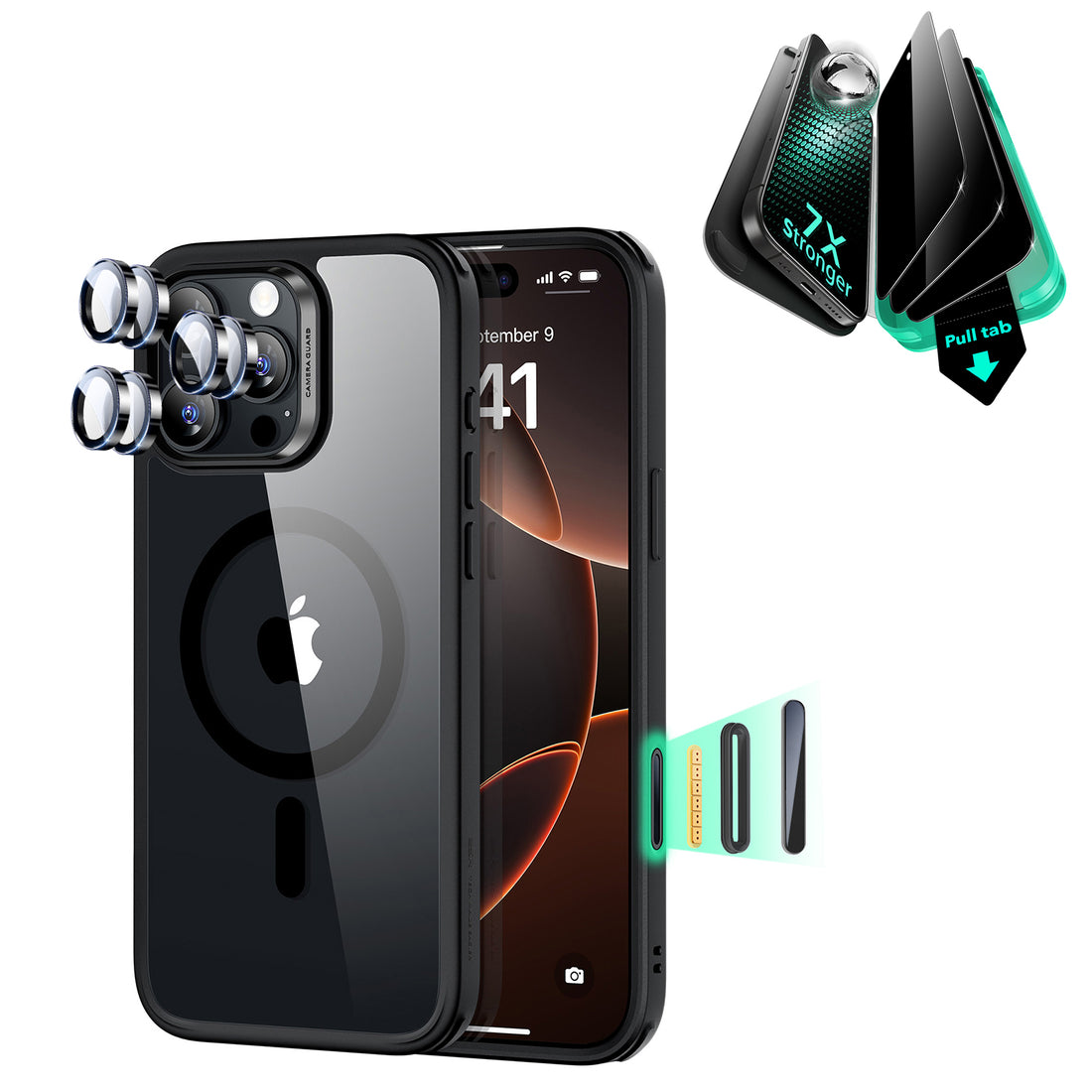 iPhone 16 Pro Classic Hybrid Magnetic Case (Camera Control) & Privacy Screen Protector Bundle - Clear Black  Product type