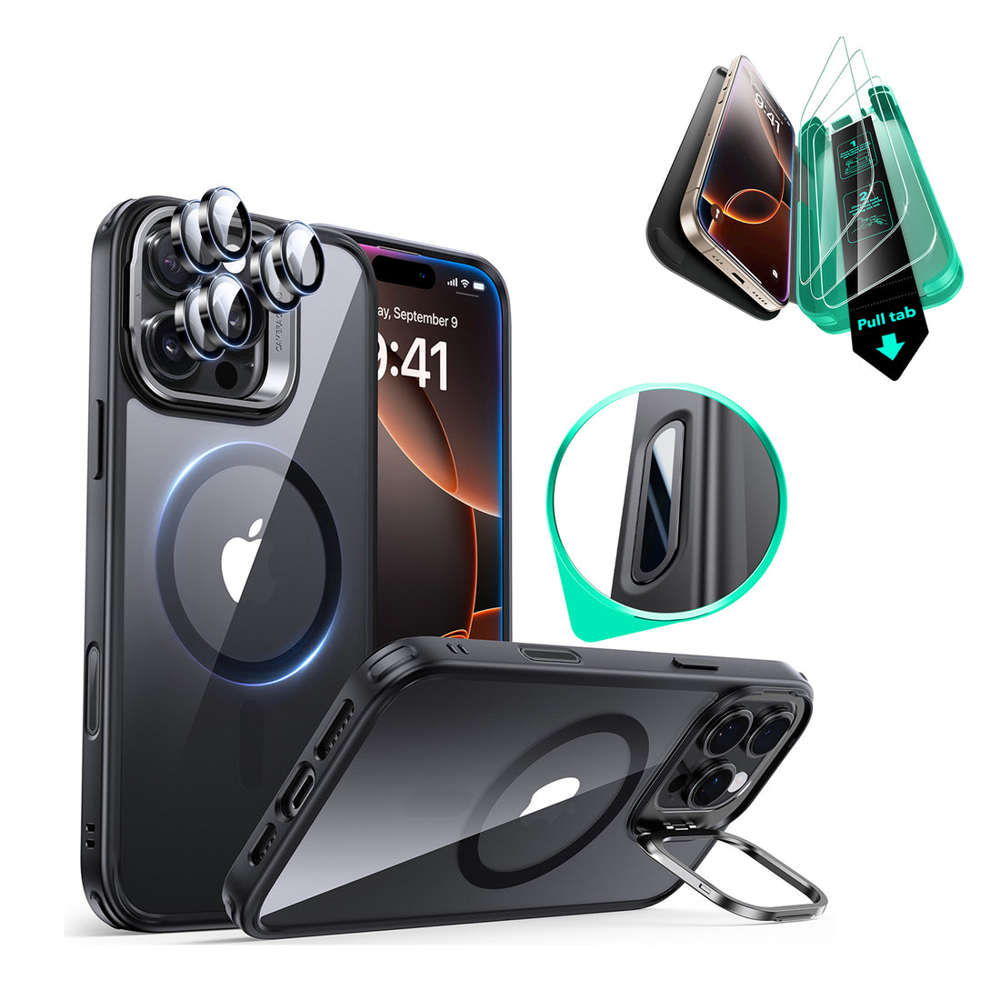iPhone 16 Pro Max Classic Hybrid Magnetic Case Protection Bundle (Camera Control, Stash Stand) - Clear Black  Product type