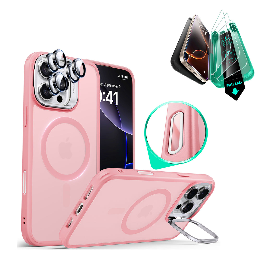 iPhone 16 Pro Max Classic Hybrid Magnetic Case Protection Bundle (Camera Control, Stash Stand) - Frosted Pink  Product type