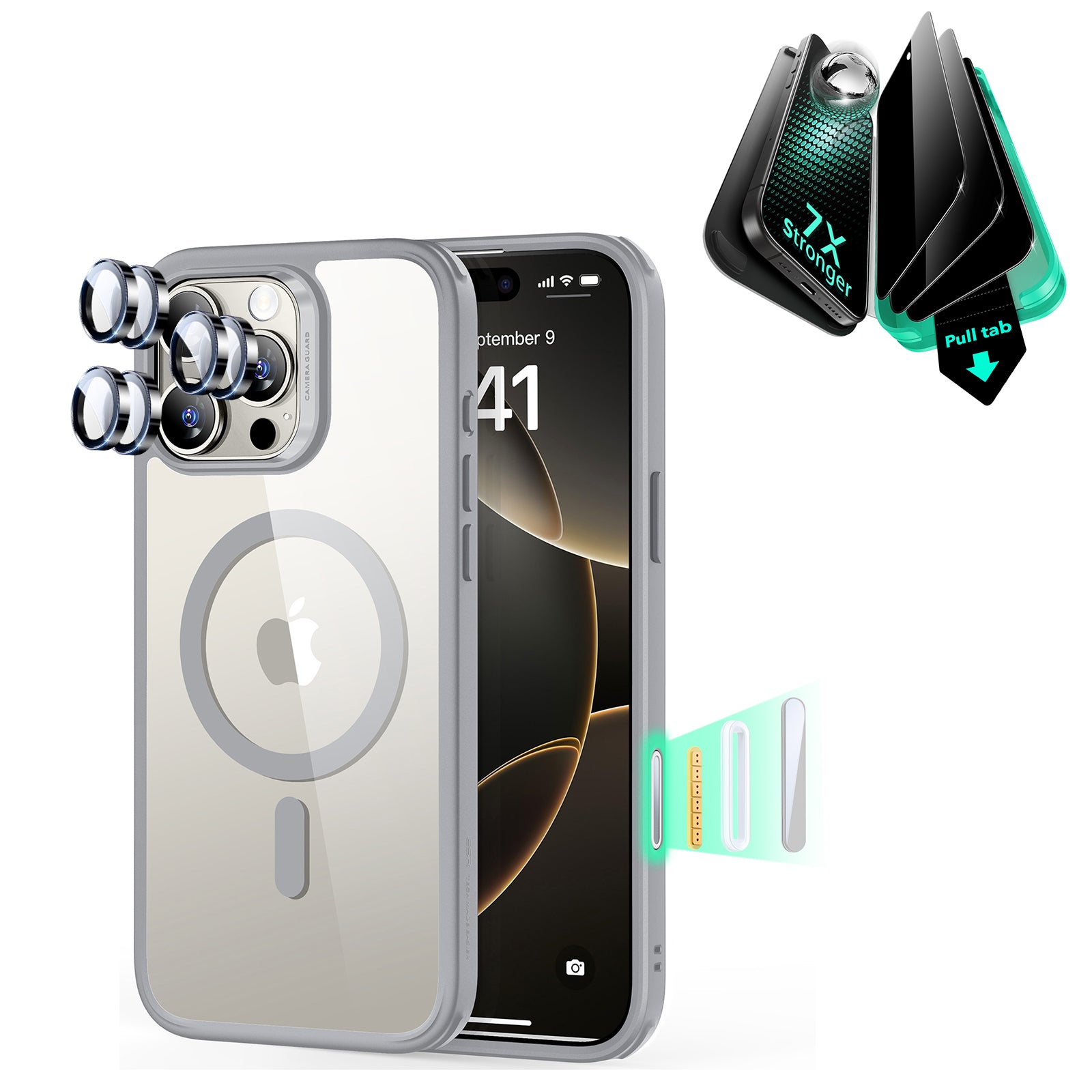 iPhone 16 Pro Max Classic Hybrid Magnetic Case (Camera Control) & Privacy Screen Protector Bundle -Clear Grey  Product type