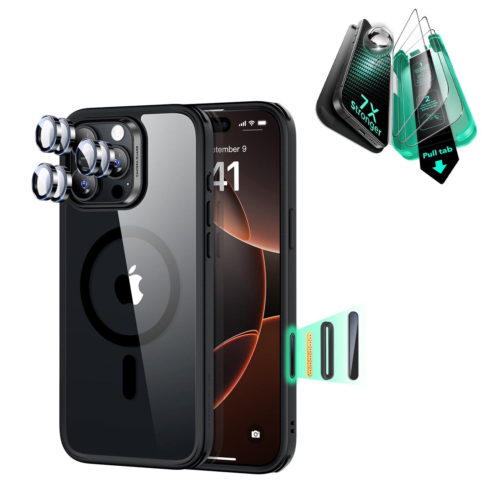 iPhone 16 Pro Max Classic Hybrid Magnetic Case (Camera Control) & Screen Protection Bundle - Clear Black  Product type