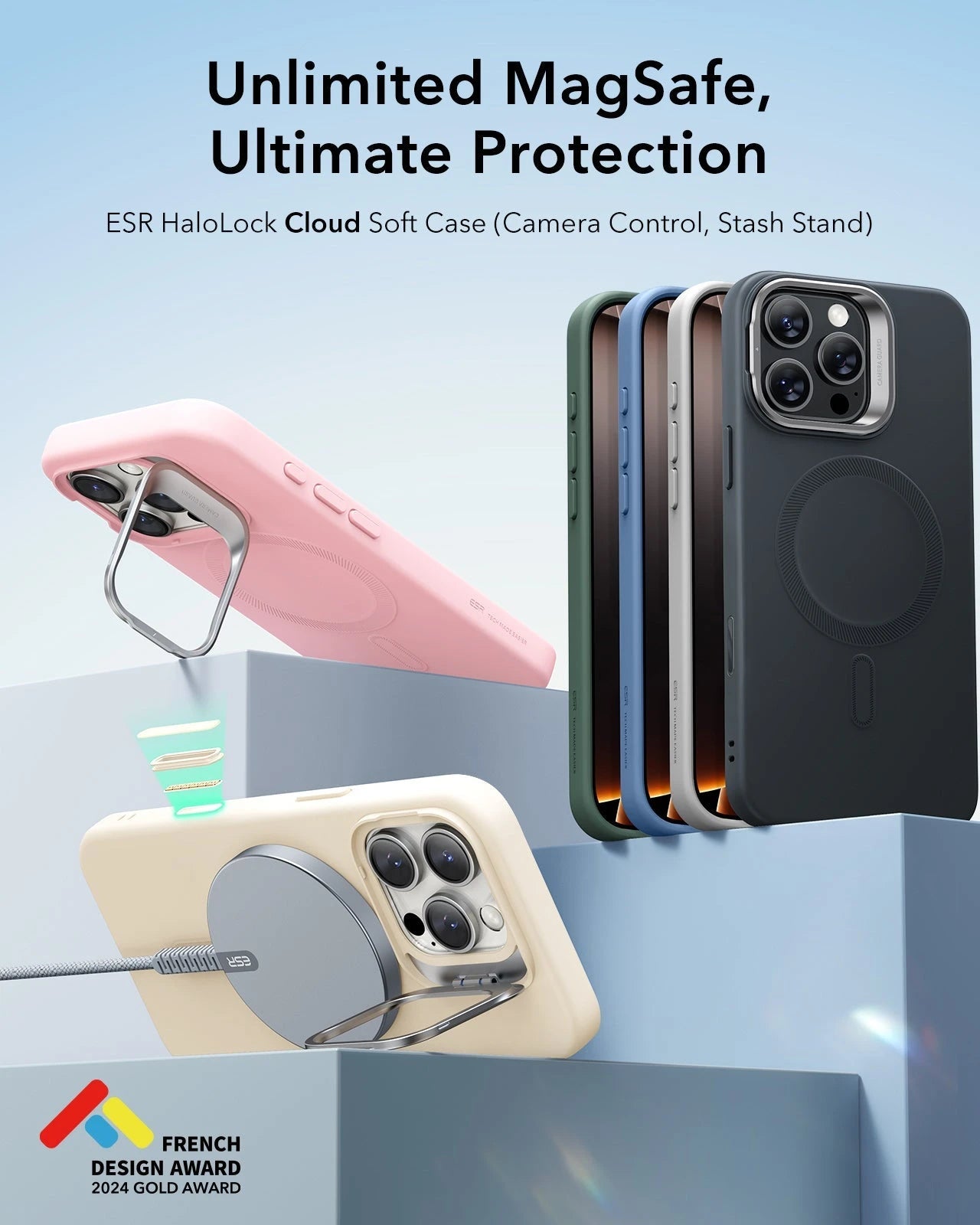 iPhone 16 Pro Cloud Soft Magnetic Case (Camera Control, Stash Stand) - Grey ESR ESR