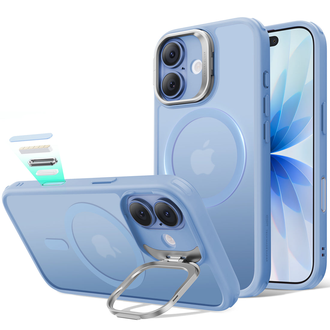 iPhone 17 Classic Hybrid Magnetic Case (Camera Control, Stash Stand) - Frosted Light Blue  Product type