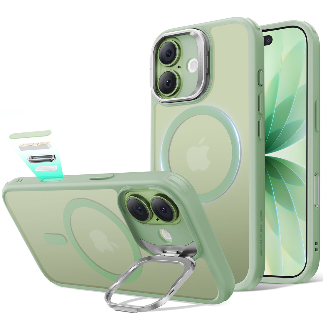 iPhone 17 Classic Hybrid Magnetic Case (Camera Control, Stash Stand) - Frosted Light Green  Product type