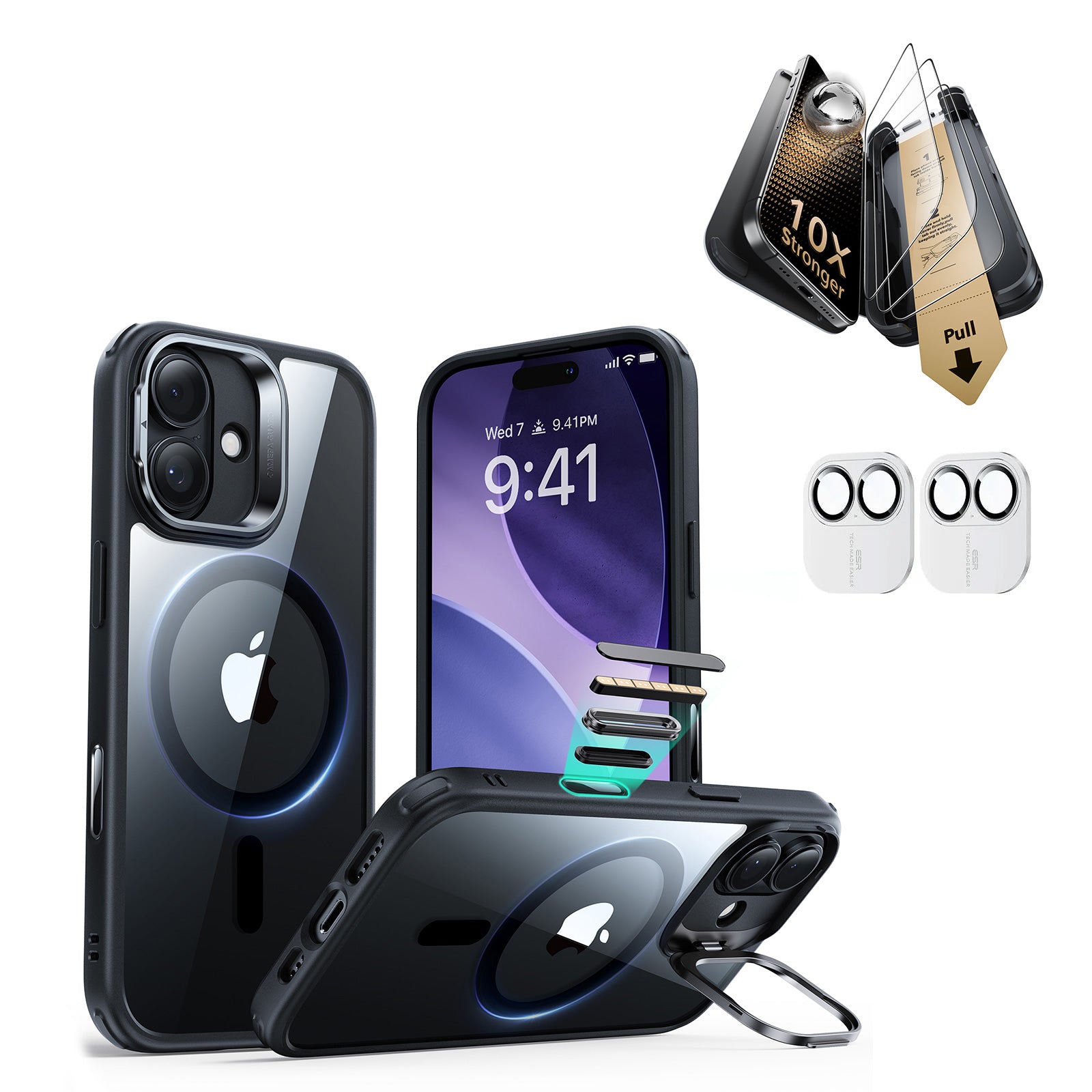 iPhone 17 Bundle Classic Hybrid Magnetic Case (Camera Control, Stash Stand) and Armorite Pro Screen Protector - Clear Black  Product type