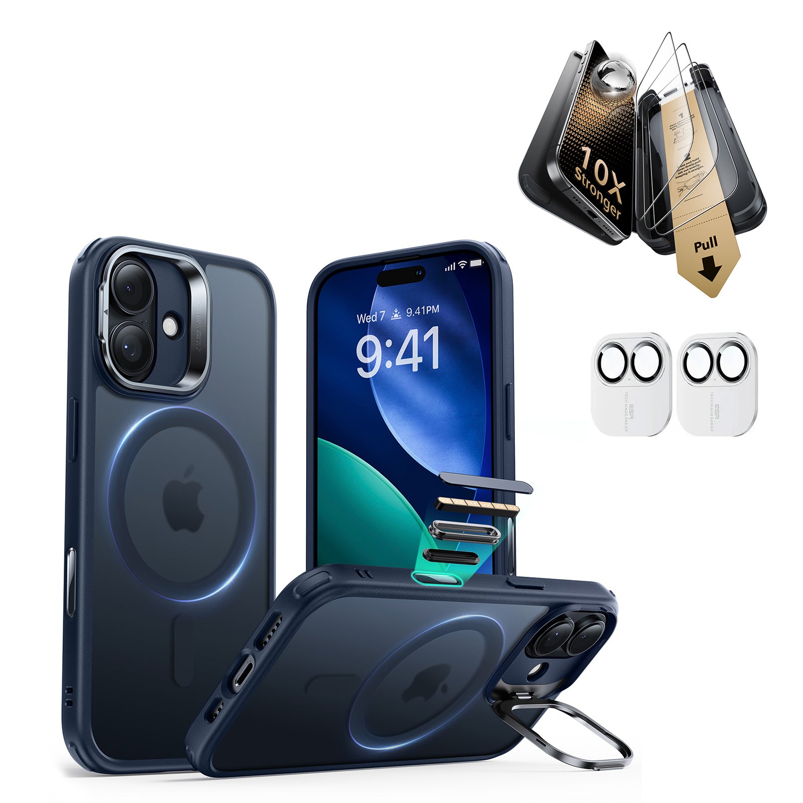 iPhone 17 Bundle Classic Hybrid Magnetic Case (Camera Control, Stash Stand) and Armorite Pro Screen Protector - Frosted Blue  Product type