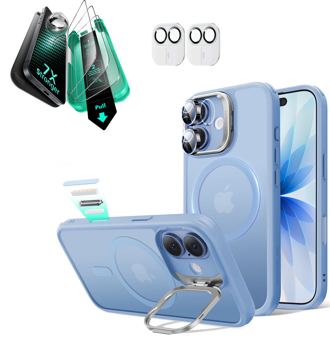 iPhone 17 Bundle Classic Hybrid Magnetic Case (Camera Control, Stash Stand) and Armorite Screen Protector - Frosted Light Blue  Product type