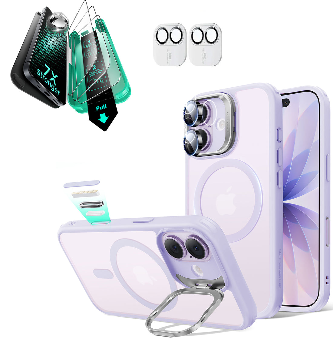 iPhone 17 Bundle Classic Hybrid Magnetic Case (Camera Control, Stash Stand) and Armorite Screen Protector - Frosted Light Purple  Product type