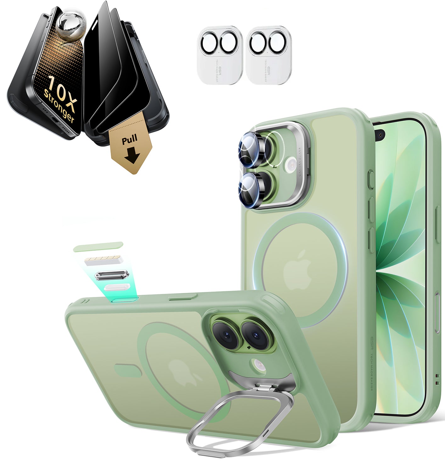 iPhone 17 Bundle Classic Hybrid Magnetic Case (Stash Stand) and Armorite Pro Privacy Screen Protector - Frosted Light Green  Product type