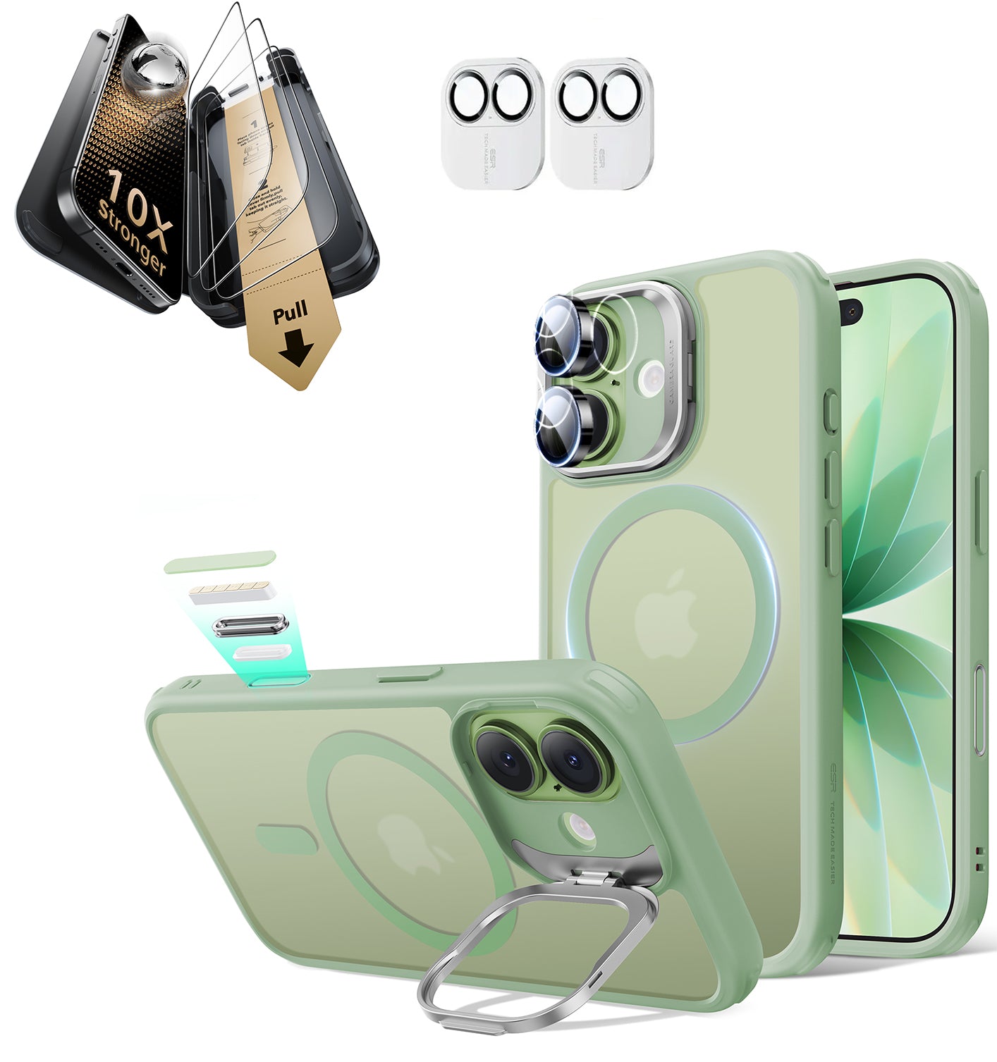 iPhone 17 Bundle Classic Hybrid Magnetic Case (Camera Control, Stash Stand) and Armorite Pro Screen Protector - Frosted Light Green  Product type