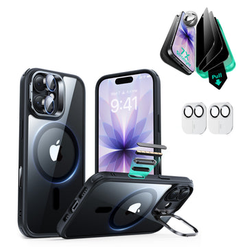 iPhone 17 Bundle Classic Hybrid Magnetic Case (Camera Control, Stash Stand) and Armorite Privacy Screen Protector - Clear Black  Product type