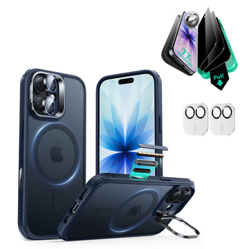 iPhone 17 Bundle Classic Hybrid Magnetic Case (Camera Control, Stash Stand) and Armorite Privacy Screen Protector - Frosted Blue  Product type
