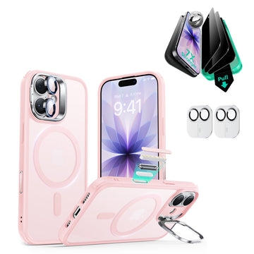 iPhone 17 Bundle Classic Hybrid Magnetic Case (Camera Control, Stash Stand) and Armorite Privacy Screen Protector - Frosted Bubblegum Pink  Product type