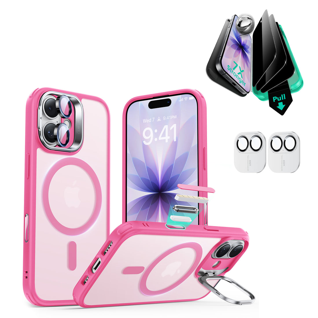 iPhone 17 Bundle Classic Hybrid Magnetic Case (Camera Control, Stash Stand) and Armorite Privacy Screen Protector - Frosted Pink  Product type