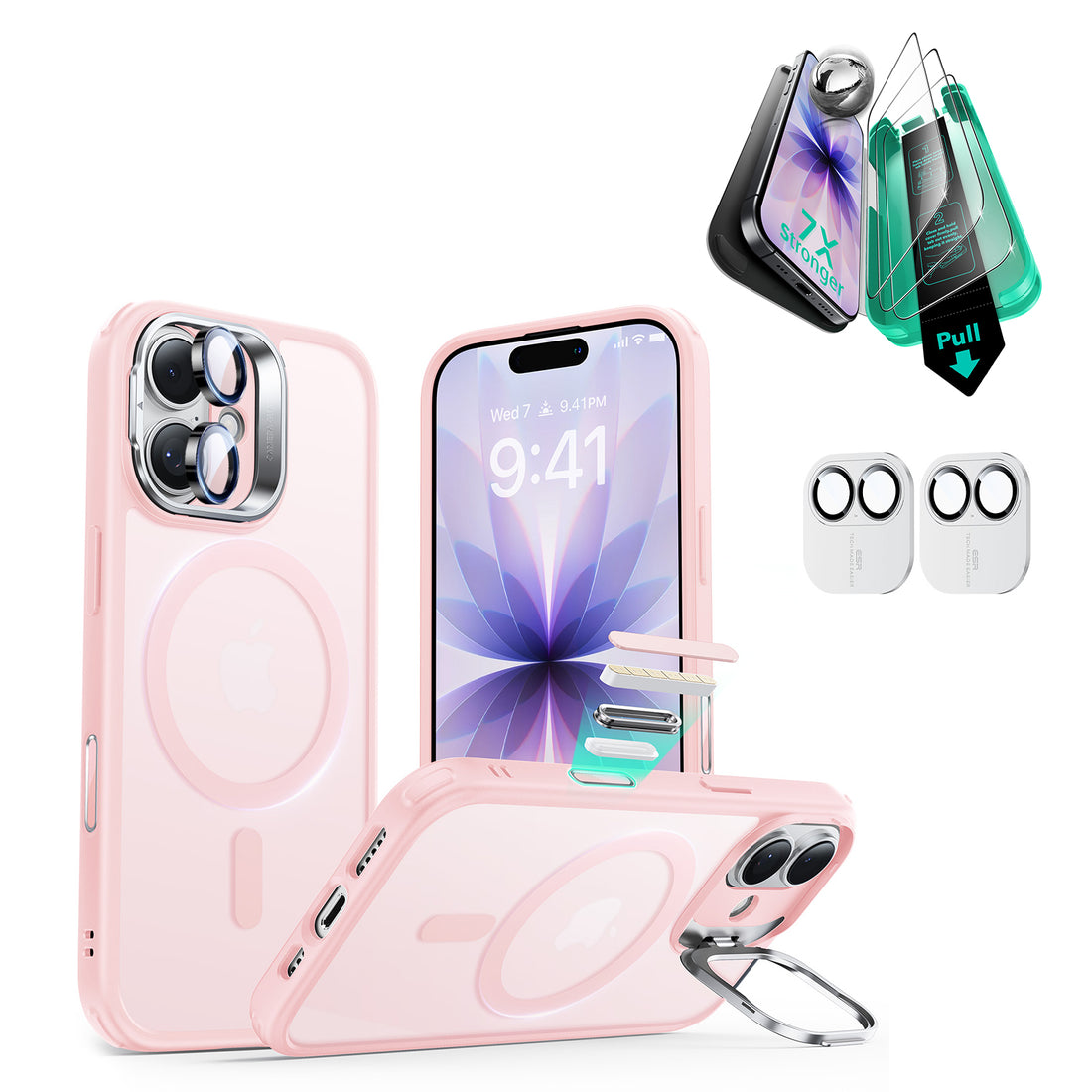 iPhone 17 Bundle Classic Hybrid Magnetic Case (Camera Control, Stash Stand) and Armorite Screen Protector - Frosted Bubblegum Pink  Product type