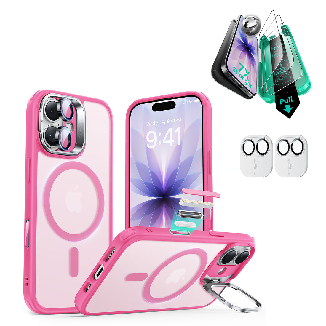 iPhone 17 Bundle Classic Hybrid Magnetic Case (Camera Control, Stash Stand) and Armorite Screen Protector - Frosted Pink  Product type