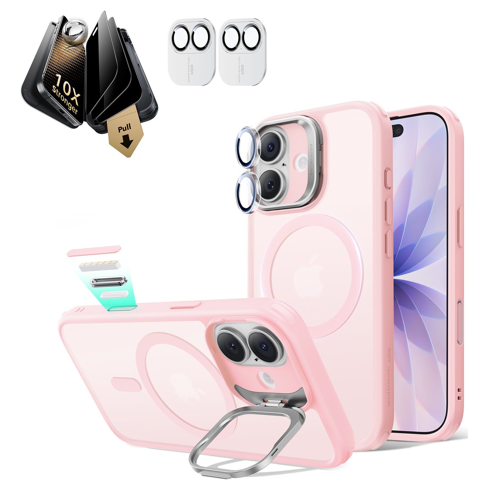 iPhone 17 Bundle Classic Hybrid Magnetic Case (Stash Stand) and Armorite Pro Privacy Screen Protector - Frosted Bubblegum Pink  Product type