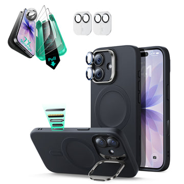 iPhone 17 Cloud Soft Magnetic Case (Camera Control, Stash Stand) Armorite Protection Bundle - Black