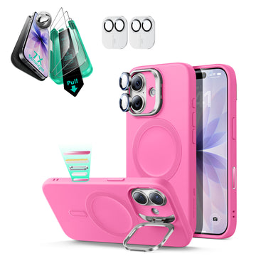 iPhone 17 Cloud Soft Magnetic Case (Camera Control, Stash Stand) Armorite Protection Bundle - Rosy Pink