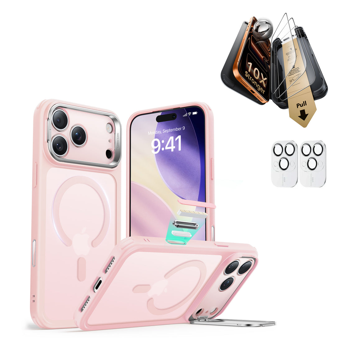 iPhone 17 Pro Bundle Classic Hybrid Magnetic Case (Camera Control, Stash Stand) and Armorite Pro Screen Protector - Frosted Bubblegum Pink  Product type