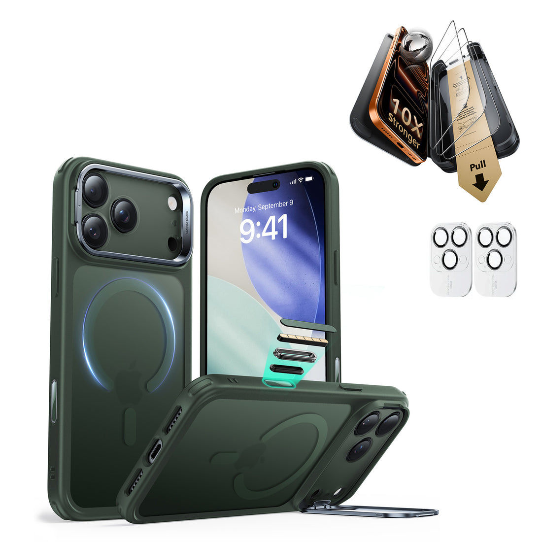 iPhone 17 Pro Bundle Classic Hybrid Magnetic Case (Camera Control, Stash Stand) and Armorite Pro Screen Protector - Frosted Green  Product type