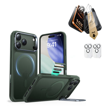 iPhone 17 Pro Bundle Classic Hybrid Magnetic Case (Camera Control, Stash Stand) and Armorite Pro Screen Protector - Frosted Green  Product type