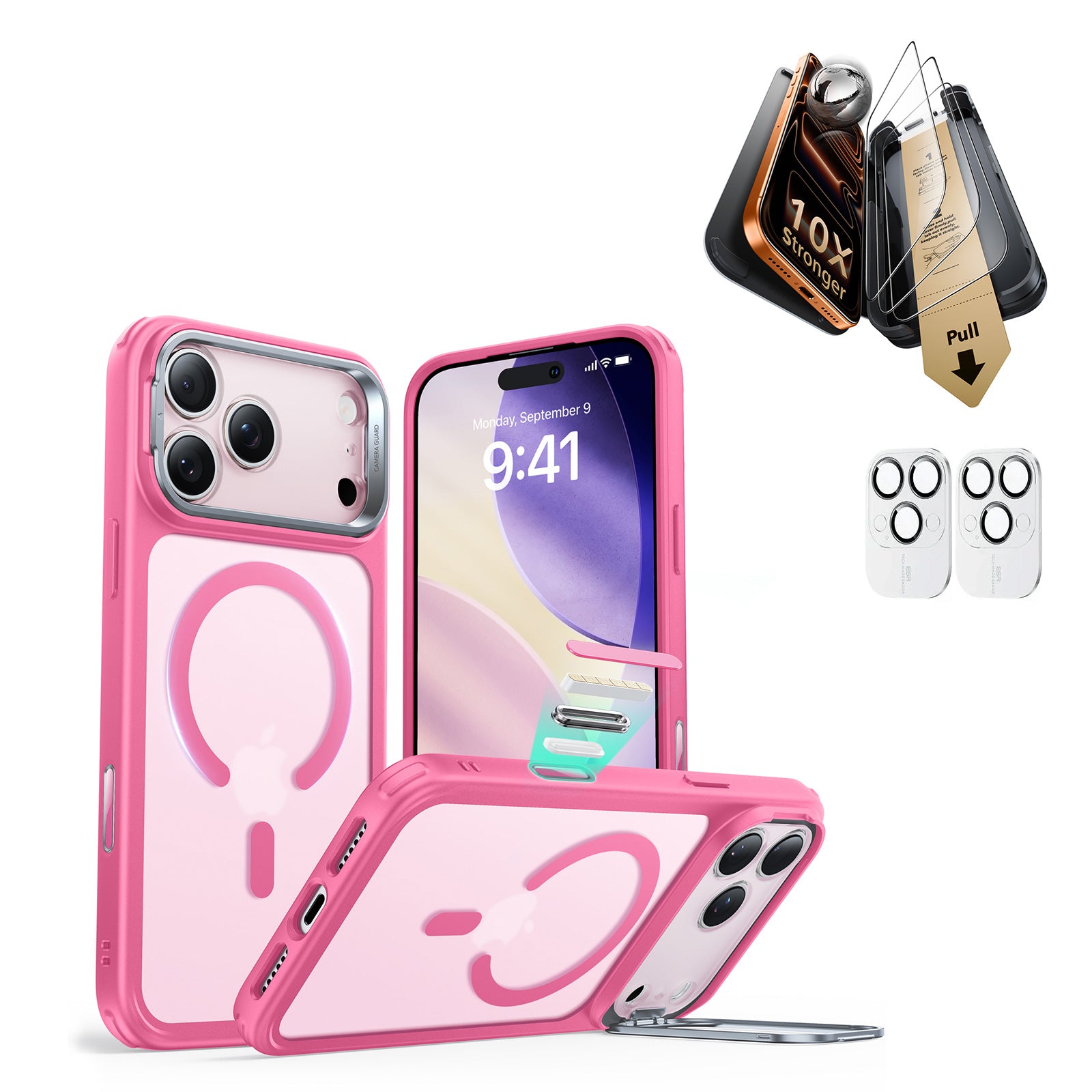 iPhone 17 Pro Bundle Classic Hybrid Magnetic Case (Camera Control, Stash Stand) and Armorite Pro Screen Protector - Frosted Pink  Product type