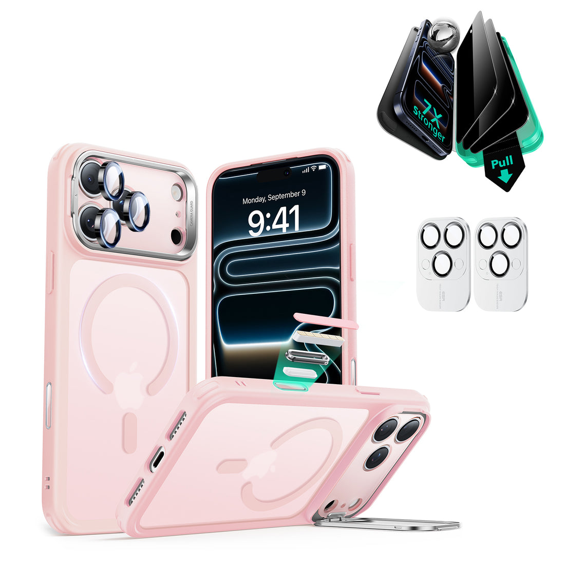 iPhone 17 Pro Bundle Classic Hybrid Magnetic Case (Camera Control, Stash Stand) and Armorite Privacy Screen Protector - Frosted Bubblegum Pink  Product type
