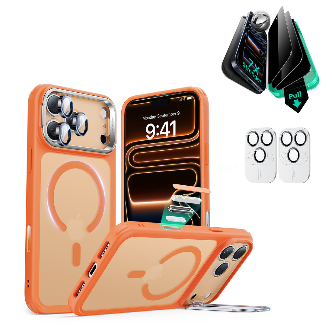 iPhone 17 Pro Bundle Classic Hybrid Magnetic Case (Camera Control, Stash Stand) and Armorite Privacy Screen Protector - Frosted Orange  Product type