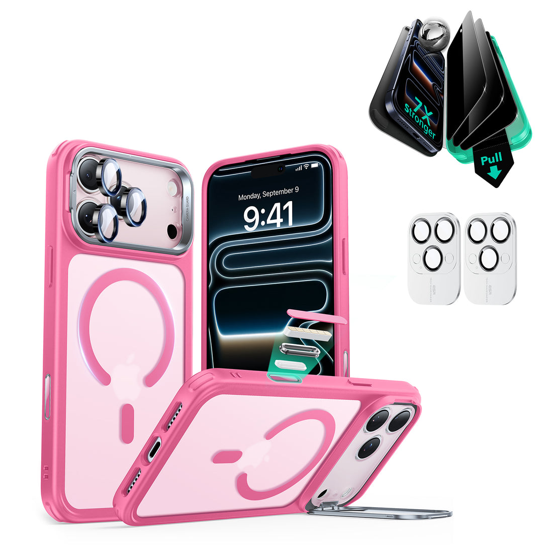 iPhone 17 Pro Bundle Classic Hybrid Magnetic Case (Camera Control, Stash Stand) and Armorite Privacy Screen Protector - Frosted Pink  Product type
