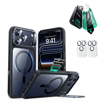 iPhone 17 Pro Bundle Classic Hybrid Magnetic Case (Camera Control, Stash Stand) and Armorite Screen Protector - Clear Black  Product type