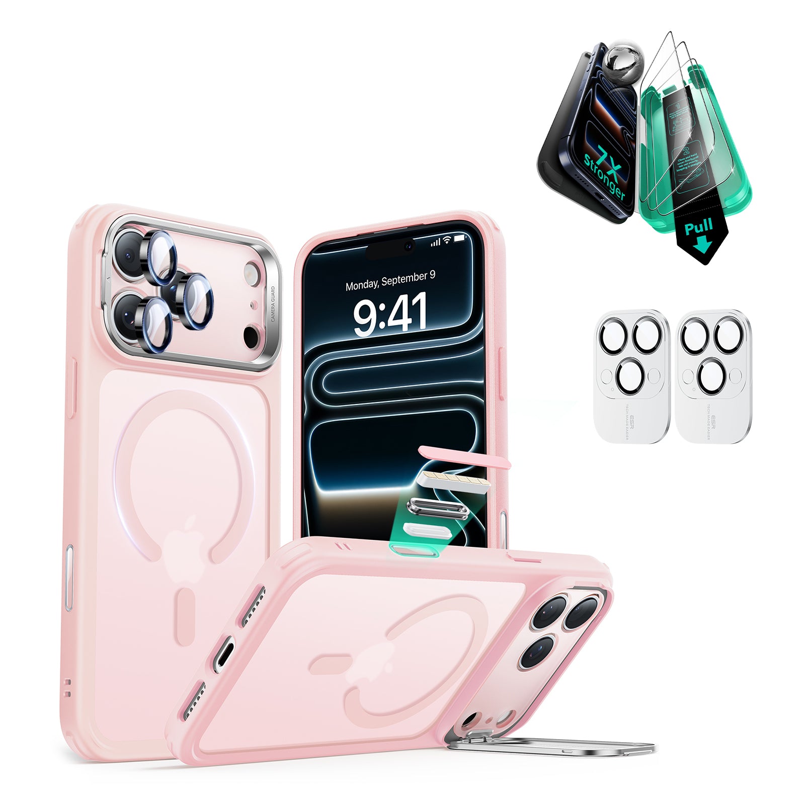 iPhone 17 Pro Bundle Classic Hybrid Magnetic Case (Camera Control, Stash Stand) and Armorite Screen Protector - Frosted Bubblegum Pink  Product type