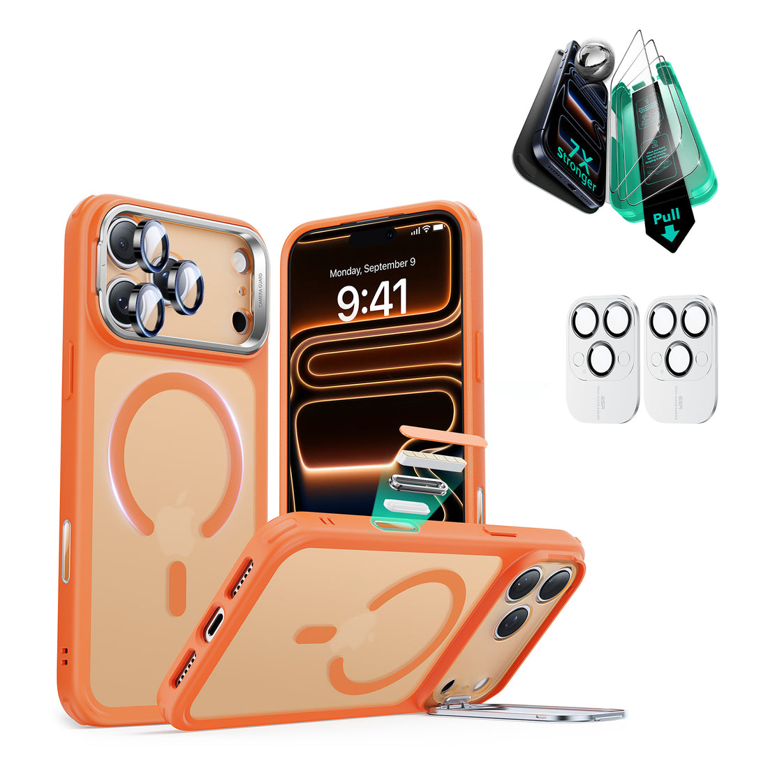 iPhone 17 Pro Bundle Classic Hybrid Magnetic Case (Camera Control, Stash Stand) and Armorite Screen Protector - Frosted Orange  Product type