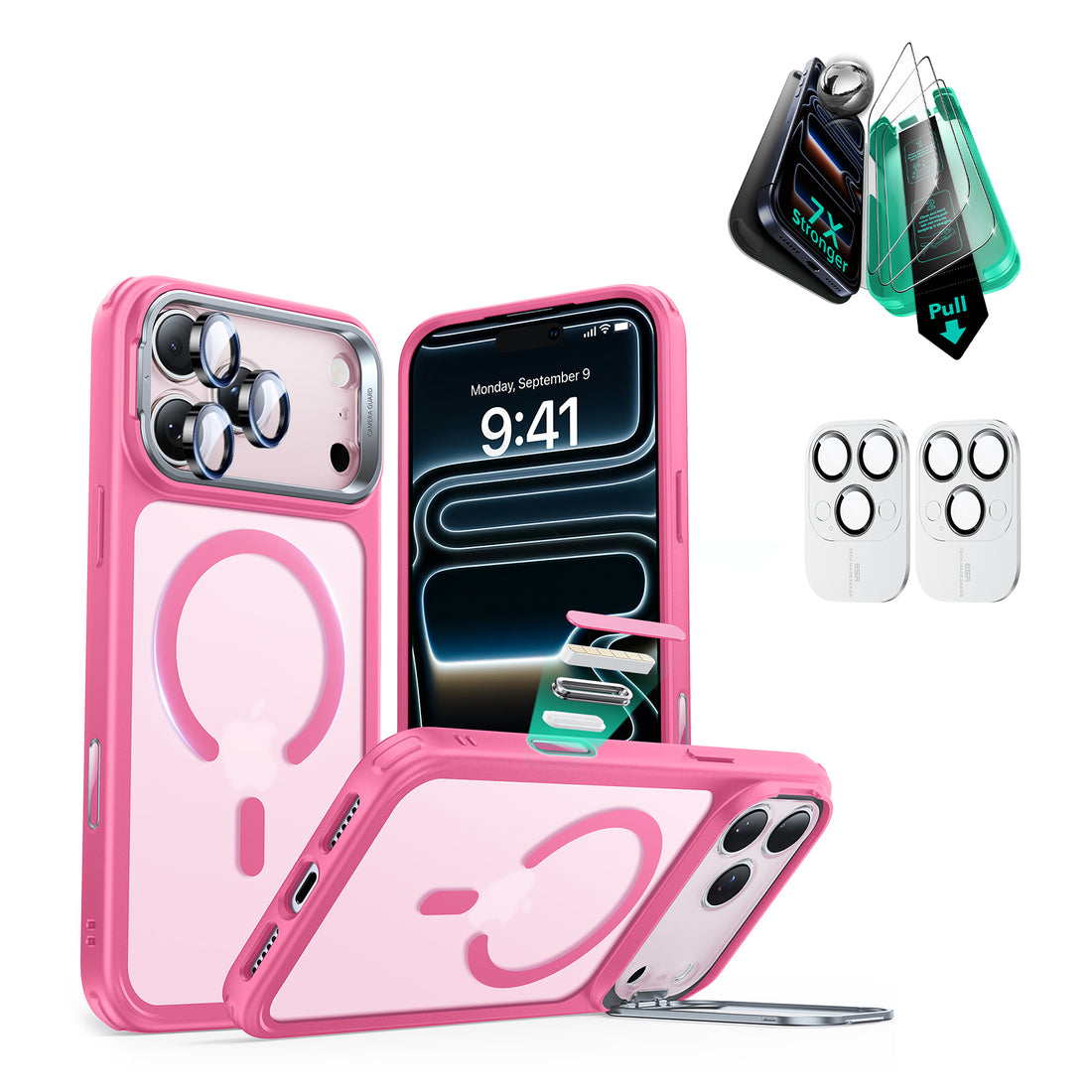 iPhone 17 Pro Bundle Classic Hybrid Magnetic Case (Camera Control, Stash Stand) and Armorite Screen Protector - Frosted Pink  Product type
