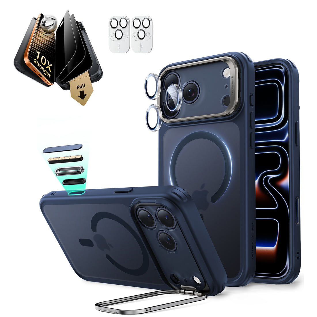 iPhone 17 Pro Bundle Classic Hybrid Magnetic Case (Stash Stand) and Armorite Pro Privacy Screen Protector - Frosted Blue  Product type