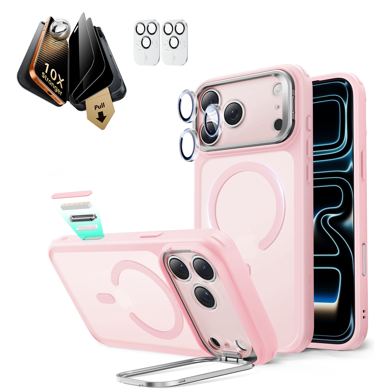 iPhone 17 Pro Bundle Classic Hybrid Magnetic Case (Stash Stand) and Armorite Pro Privacy Screen Protector - Frosted Bubblegum Pink  Product type