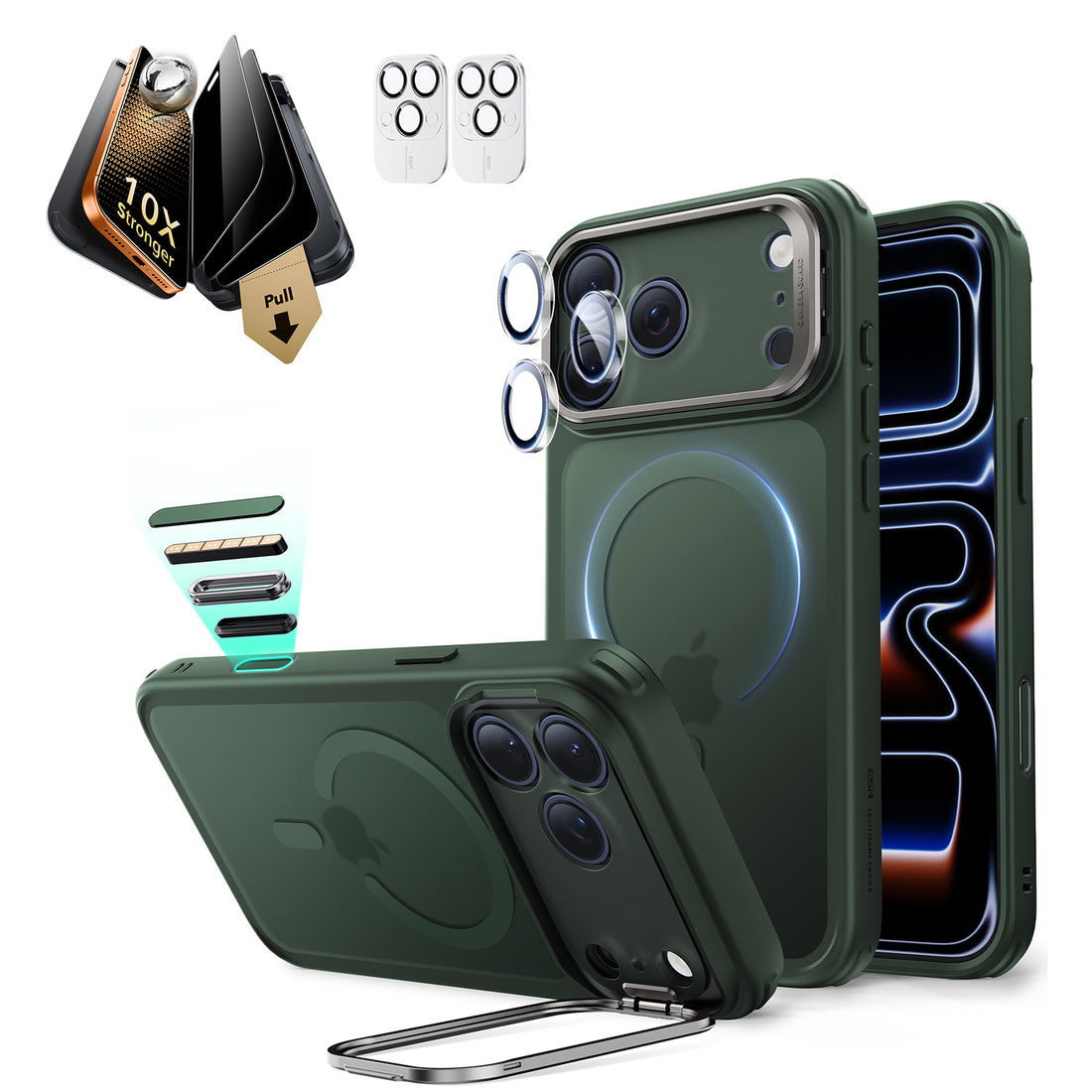 iPhone 17 Pro Bundle Classic Hybrid Magnetic Case (Stash Stand) and Armorite Pro Privacy Screen Protector - Frosted Green  Product type