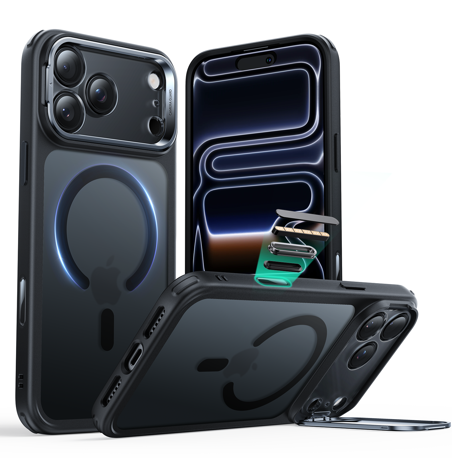 iPhone 17 Pro Max 用カメラコントロールボタン付きスタンドケース