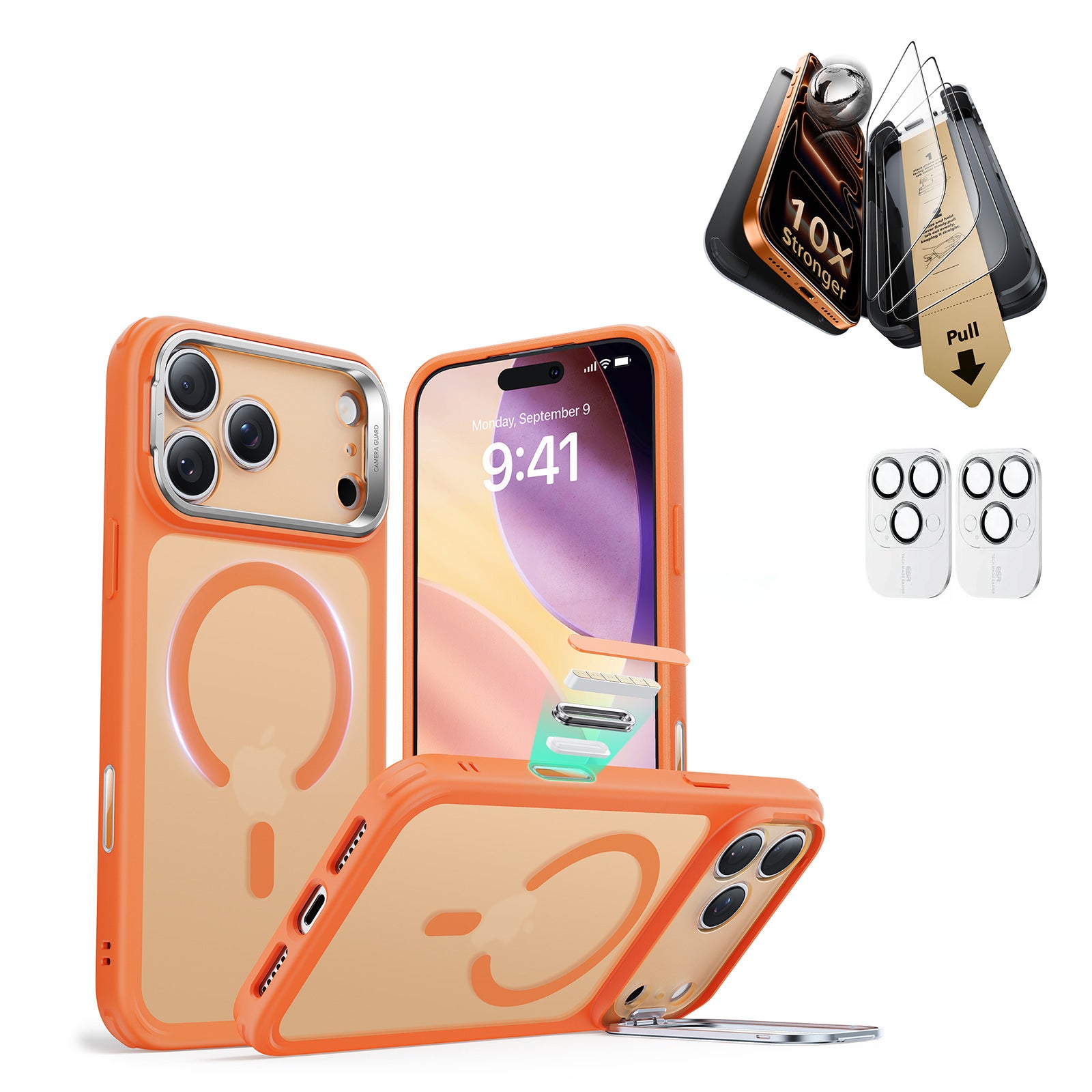 iPhone 17 Pro Max Bundle Classic Hybrid Magnetic Case (Camera Control, Stash Stand) and Armorite Pro Screen Protector - Frosted Orange  Product type