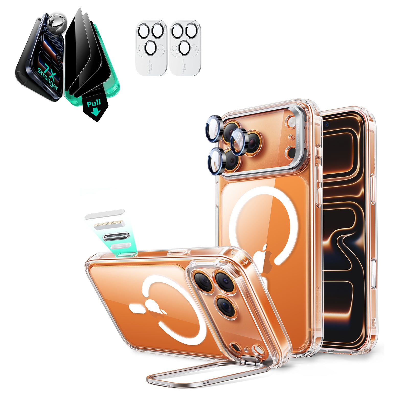 iPhone 17 Pro Max Bundle Classic Hybrid Magnetic Case (Camera Control, Stash Stand) and Armorite Privacy Screen Protector - Clear  Product type