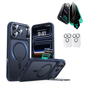 iPhone 17 Pro Max Bundle Classic Hybrid Magnetic Case (Camera Control, Stash Stand) and Armorite Privacy Screen Protector - Frosted Blue  Product type