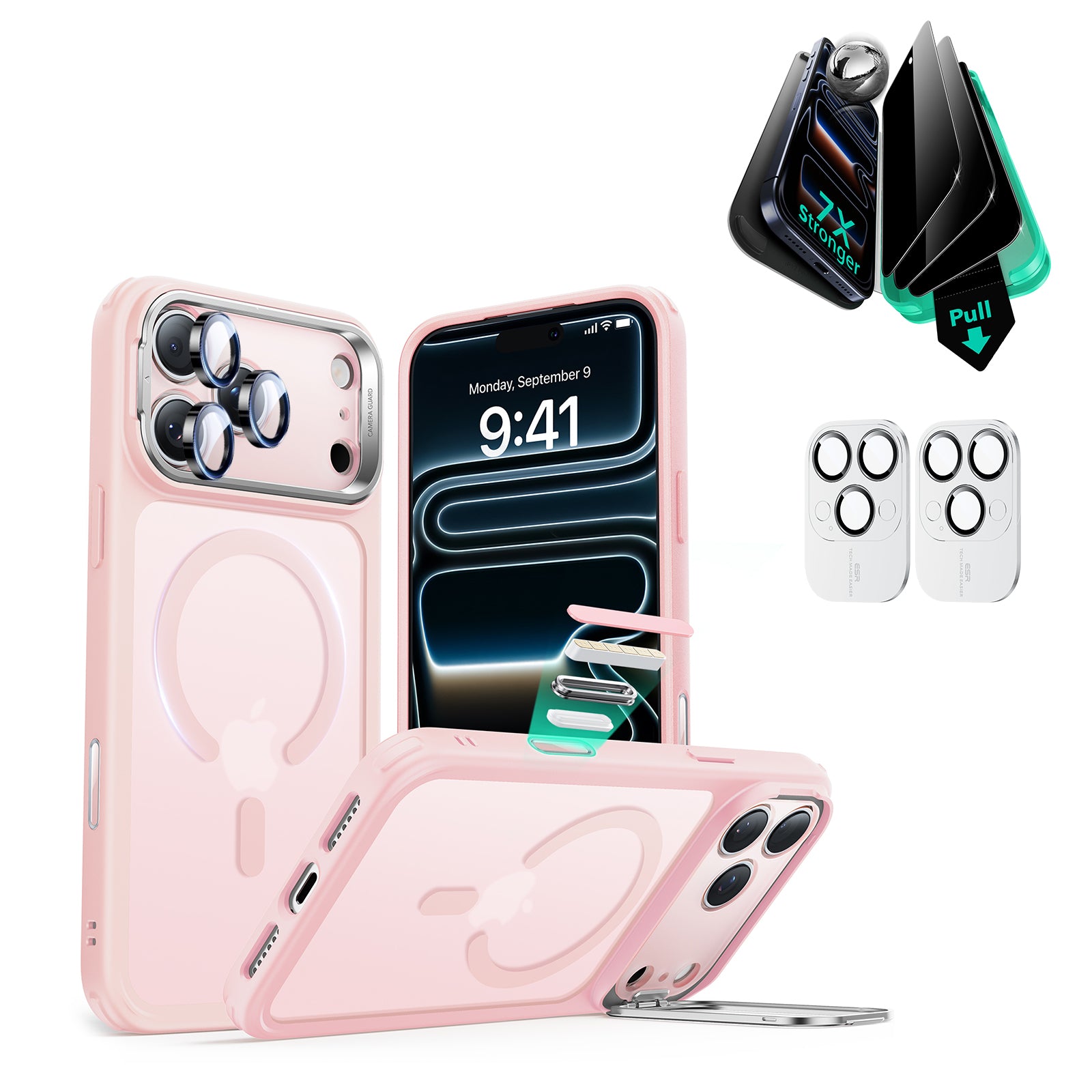 iPhone 17 Pro Max Bundle Classic Hybrid Magnetic Case (Camera Control, Stash Stand) and Armorite Privacy Screen Protector - Frosted Bubblegum Pink  Product type