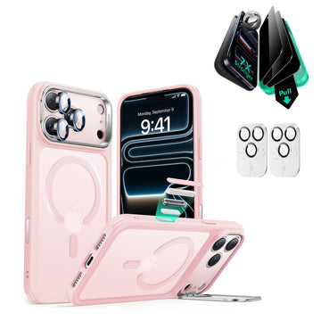 iPhone 17 Pro Max Bundle Classic Hybrid Magnetic Case (Camera Control, Stash Stand) and Armorite Privacy Screen Protector - Frosted Bubblegum Pink  Product type