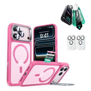 iPhone 17 Pro Max Bundle Classic Hybrid Magnetic Case (Camera Control, Stash Stand) and Armorite Screen Protector - Frosted Pink  Product type