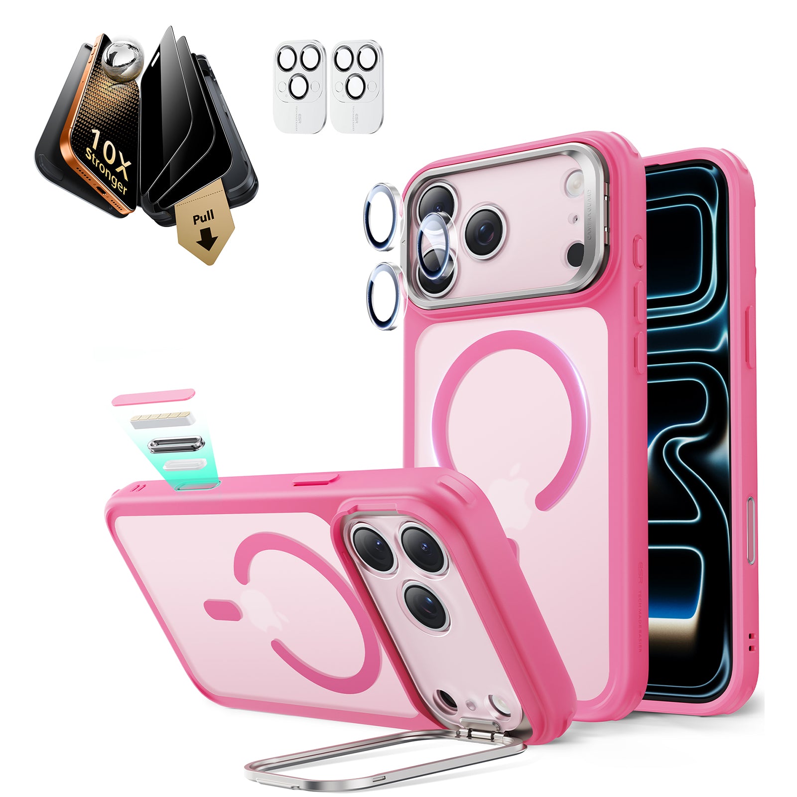 iPhone 17 Pro Max Bundle Classic Hybrid Magnetic Case (Stash Stand) and Armorite Pro Privacy Screen Protector - Frosted Pink  Product type