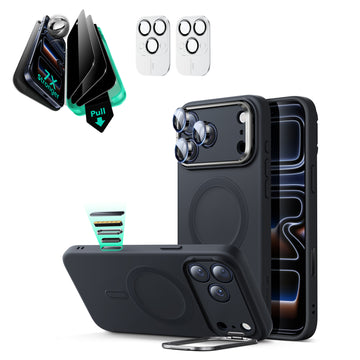 iPhone 17 Pro Max Cloud Soft Magnetic Case (Camera Control, Stash Stand) Armorite Privacy Protection Bundle - Black