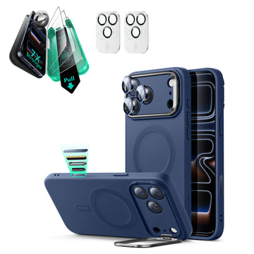 iPhone 17 Pro Max Cloud Soft Magnetic Case (Camera Control, Stash Stand) Armorite Protection Bundle - Navy Blue