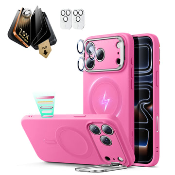iPhone 17 Pro Bundle Cloud Soft Magnetic Case (Stash Stand) and Armorite Pro Privacy Screen Protector - Rosy Pink